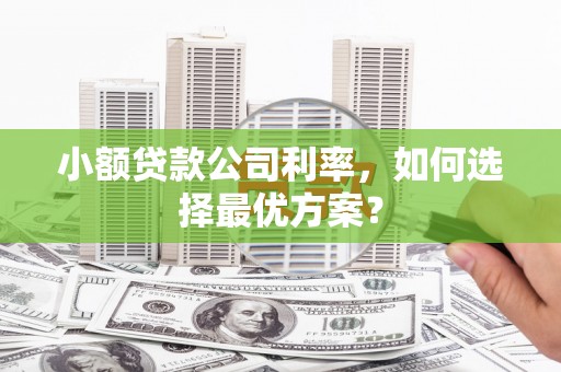 秀峰小额贷款公司利率，如何选择最优方案？